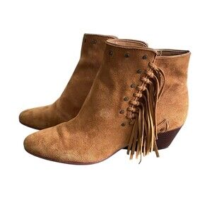 Sam Edelman Womens Sz 6.5 Suede Rudie Studded Fringe Tassel Western Ankle Bootie